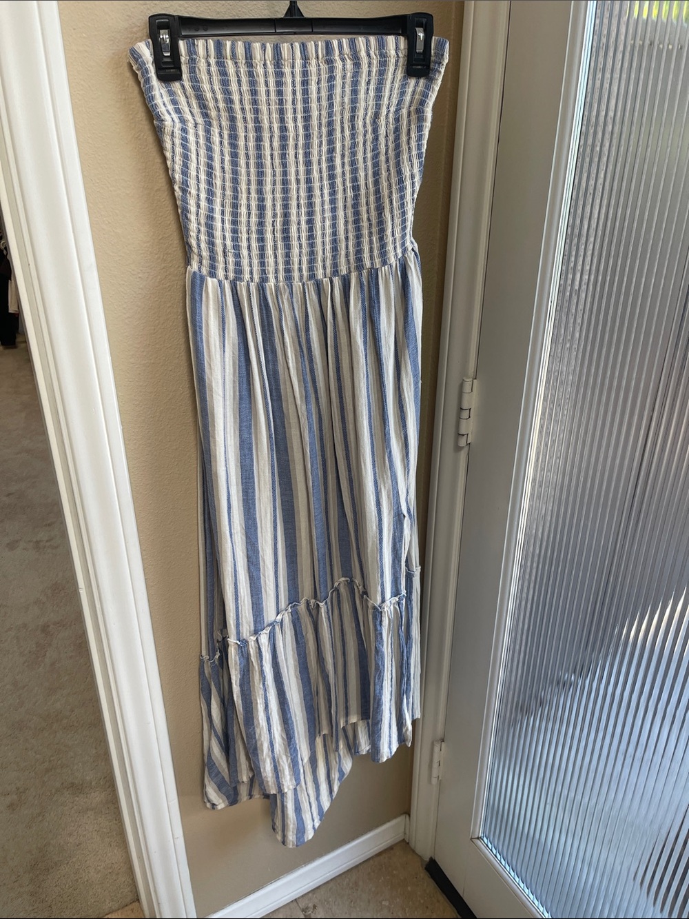 Strapless Blue and White Stripe Maxi Dress